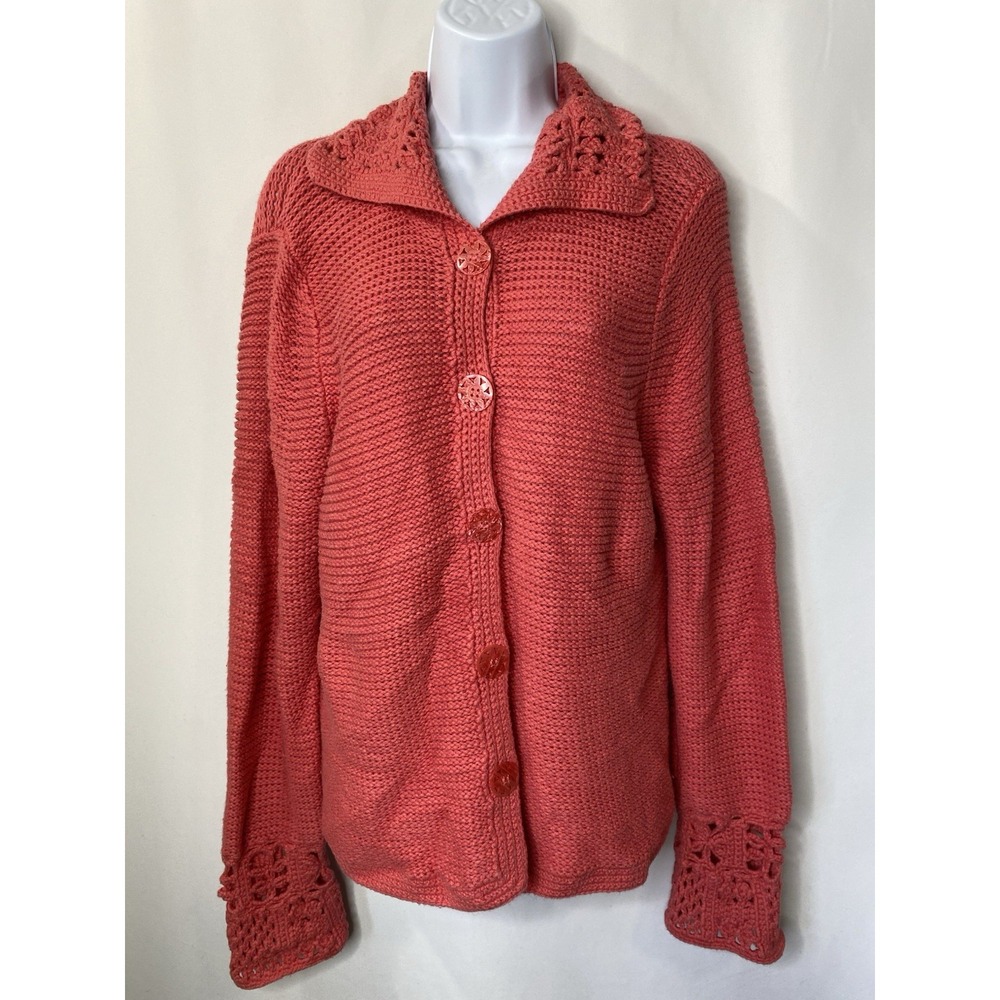 LIZ CLAIBORNE Womens Crocheted Cardigan Sweater Size XL Chunky Cozy Warm Fall